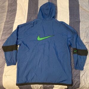 Vtg 90’s Nike Mens Swoosh Windbreaker Jacket Sz 2XL Blue Black Full Zip Back Hit